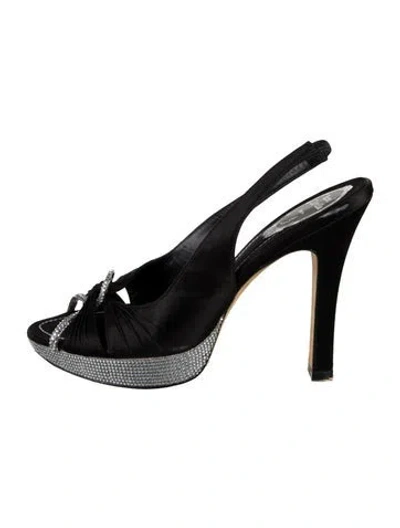Pre-owned René Caovilla Satin Crystal Embellishments Slingback Pumps In Black