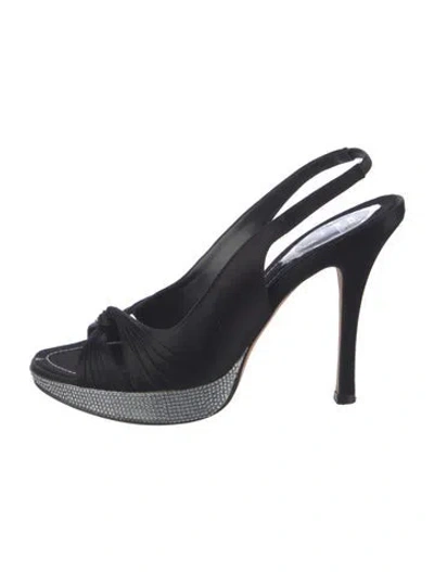 Pre-owned René Caovilla Satin Crystal Embellishments Slingback Pumps In Black