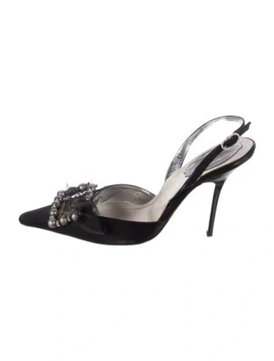 Pre-owned René Caovilla Satin Crystal Embellishments Slingback Pumps In Black