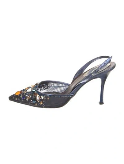 Pre-owned René Caovilla Satin Crystal Embellishments Slingback Pumps In Blue