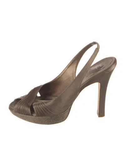 Pre-owned René Caovilla Satin Crystal Embellishments Slingback Pumps In Brown/metallic