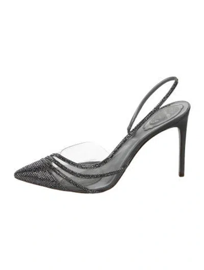 Pre-owned René Caovilla Satin Crystal Embellishments Slingback Pumps In Clear