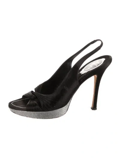Pre-owned René Caovilla Satin Crystal Embellishments Slingback Sandals In Black
