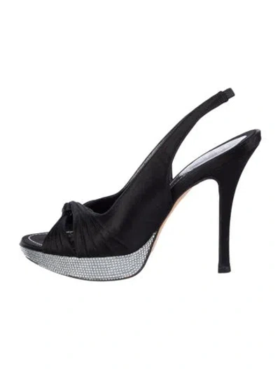 Pre-owned René Caovilla Satin Crystal Embellishments Slingback Sandals In Black