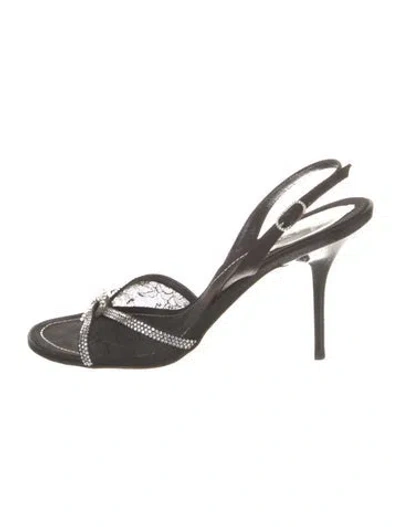 Pre-owned René Caovilla Satin Crystal Embellishments Slingback Sandals In Black