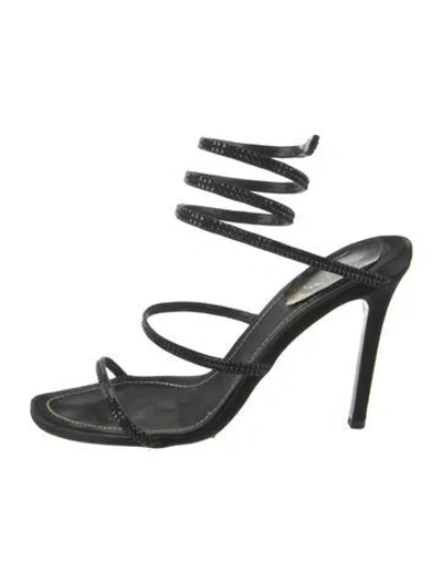 Pre-owned René Caovilla Satin Crystal Embellishments Slingback Sandals In Black