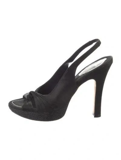 Pre-owned René Caovilla Satin Crystal Embellishments Slingback Sandals In Black
