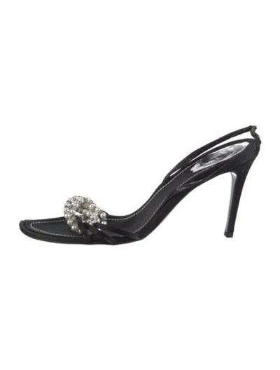 Pre-owned René Caovilla Satin Crystal Embellishments Slingback Sandals In Black