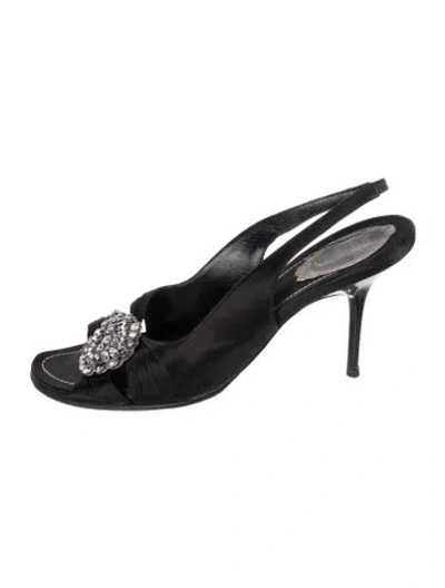 Pre-owned René Caovilla Satin Crystal Embellishments Slingback Sandals In Black