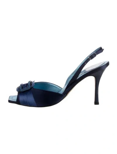 Pre-owned René Caovilla Satin Crystal Embellishments Slingback Sandals In Blue