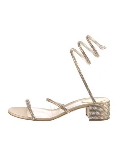 Pre-owned René Caovilla Satin Crystal Embellishments Slingback Sandals In Neutral