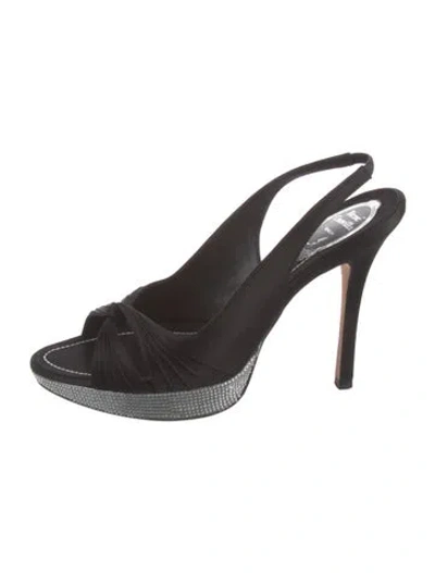 Pre-owned René Caovilla Satin Crystal Embellishments Slingback Sandals W/ Tags In Black