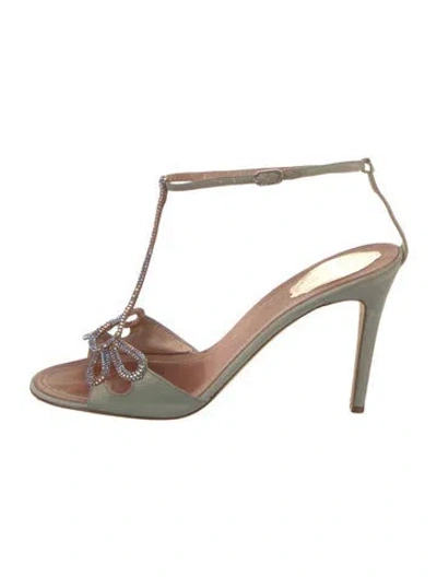Pre-owned René Caovilla Satin Crystal Embellishments T-strap Pumps In Green