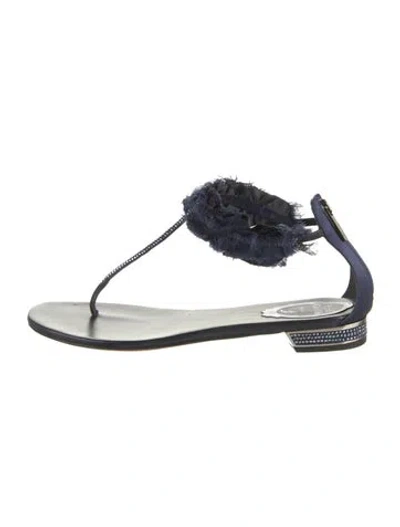 Pre-owned René Caovilla Satin Crystal Embellishments T-strap Sandals In Blue