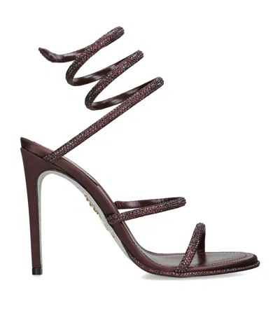 René Caovilla Satin Crystal-embellished Cleo Sandals 105 In Burgundy