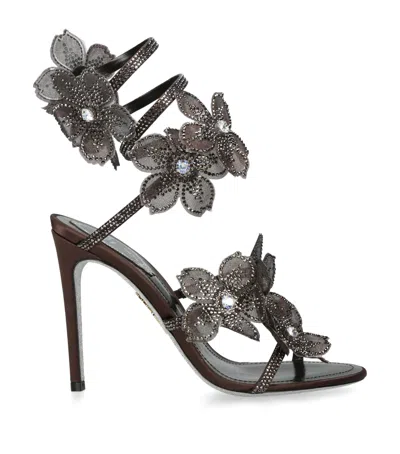 René Caovilla Satin Floral Cleo Sandals 105 In Brown
