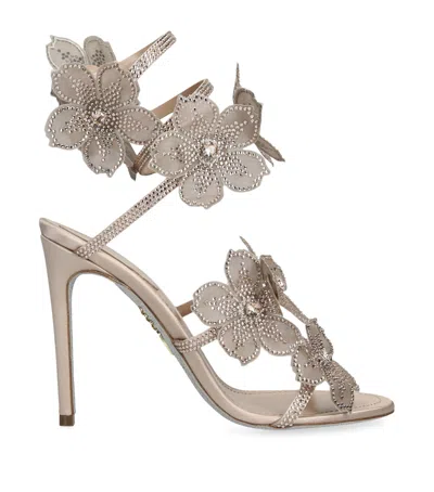 René Caovilla Satin Floral Cleo Sandals 105 In Nude