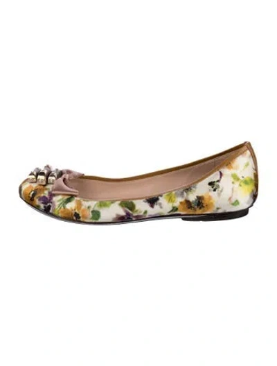 Pre-owned René Caovilla Satin Floral Print Ballet Flats In White