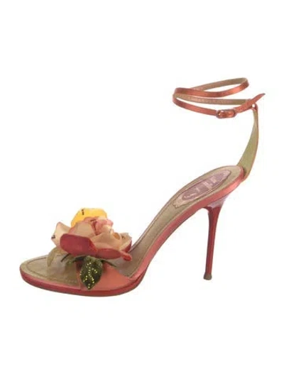 Pre-owned René Caovilla Satin Floral Print Slingback Sandals In Pink