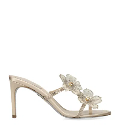 René Caovilla Satin Floral Sandals 80