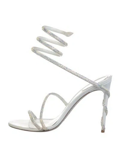 Pre-owned René Caovilla Satin Glitter Accents Sandals In White