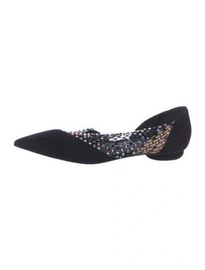 Pre-owned René Caovilla Satin Lace Pattern Ballet Flats In Blue