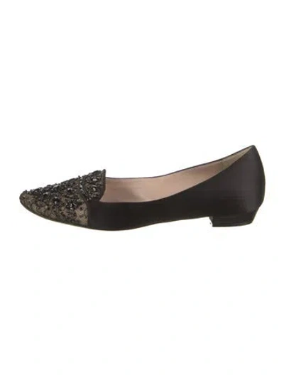 Pre-owned René Caovilla Satin Lace Pattern Loafers In Black