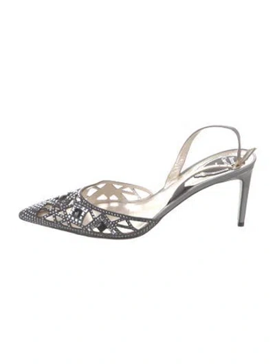 Pre-owned René Caovilla Satin Lace Pattern Slingback Pumps In Black