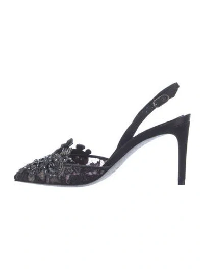 Pre-owned René Caovilla Satin Lace Pattern Slingback Pumps In Blue