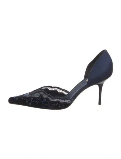 Pre-owned René Caovilla Satin Patterned D'orsay Pumps In Blue