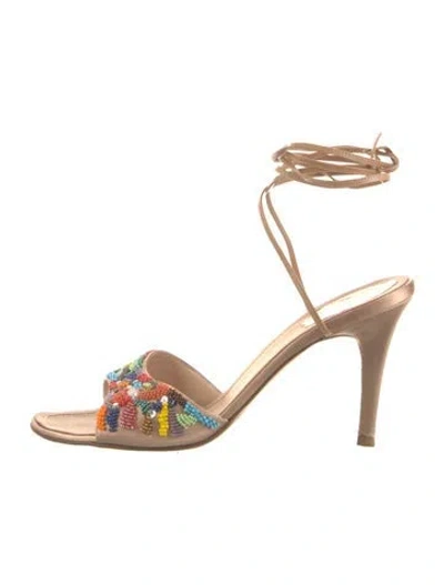 Pre-owned René Caovilla Satin Patterned Sandals In Gold