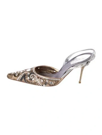 Pre-owned René Caovilla Satin Patterned Slingback Pumps