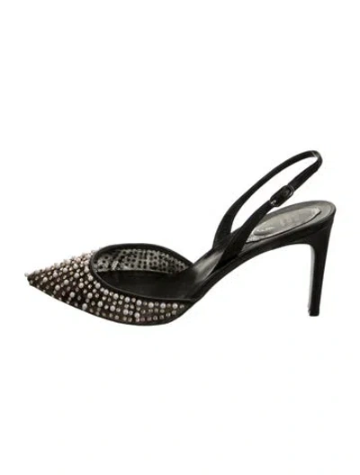 Pre-owned René Caovilla Satin Patterned Slingback Pumps In Black