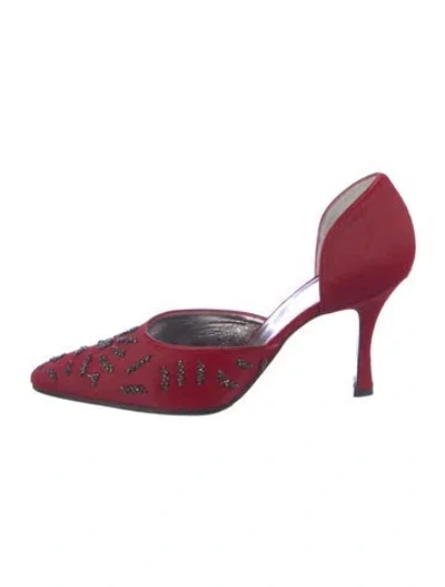 Pre-owned René Caovilla Satin Printed D'orsay Pumps In Red