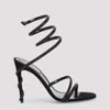 René Caovilla Strass Adorned Satin Sandals In Black Satin
