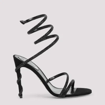 René Caovilla Satin Heeled Sandals With Strass Accents In Black