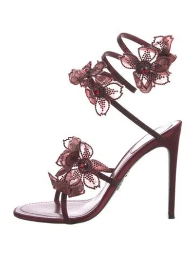Pre-owned René Caovilla Satin Sandals In Burgundy