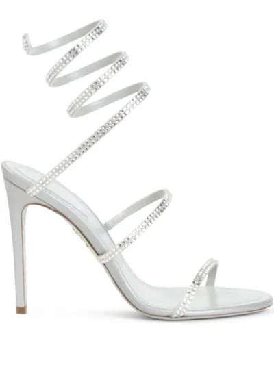 René Caovilla 105mm Cleo Satin Sandals In Silver
