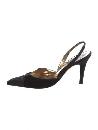 Pre-owned René Caovilla Satin Slingback Pumps In Black