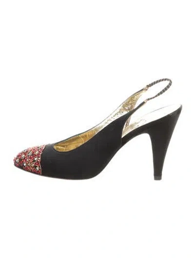 Pre-owned René Caovilla Satin Slingback Pumps In Black