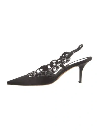 Pre-owned René Caovilla Satin Slingback Pumps In Black