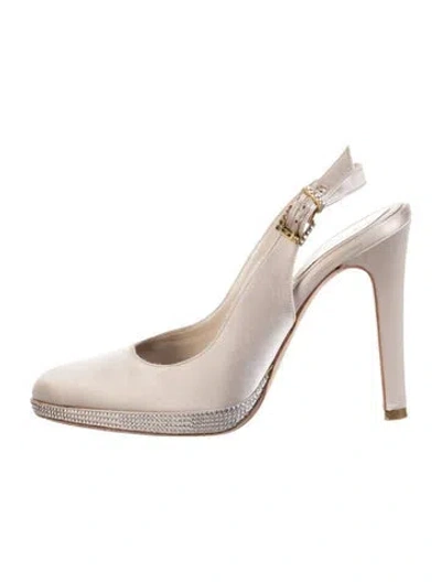 Pre-owned René Caovilla Satin Slingback Pumps In Neutral