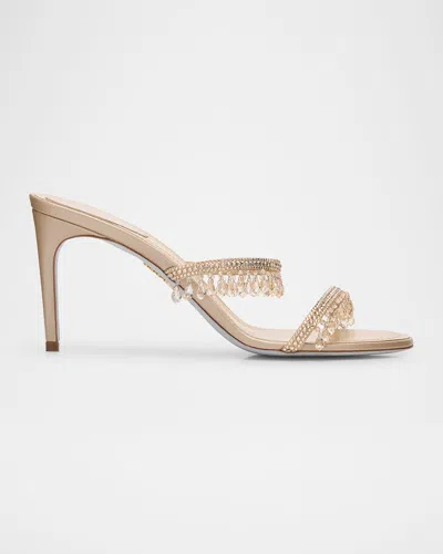 René Caovilla Satin Strass Chandelier Dual-band Sandals In Gold