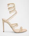 René Caovilla Satin Strass Chandelier Snake Wrap Sandals In Beige Golden Shadow