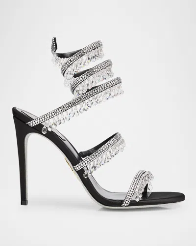 RENÉ CAOVILLA SATIN STRASS CHANDELIER SNAKE WRAP SANDALS
