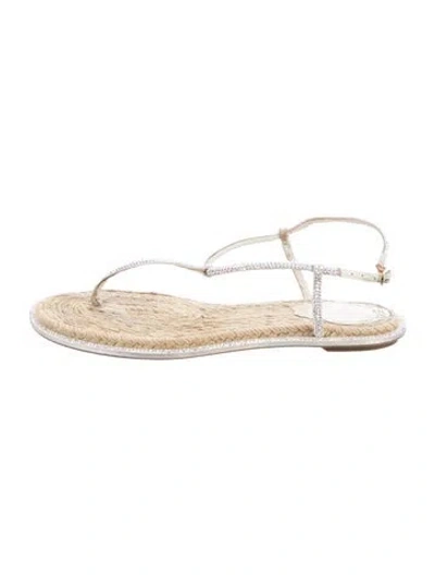 Pre-owned René Caovilla Satin T-strap Sandals In Green