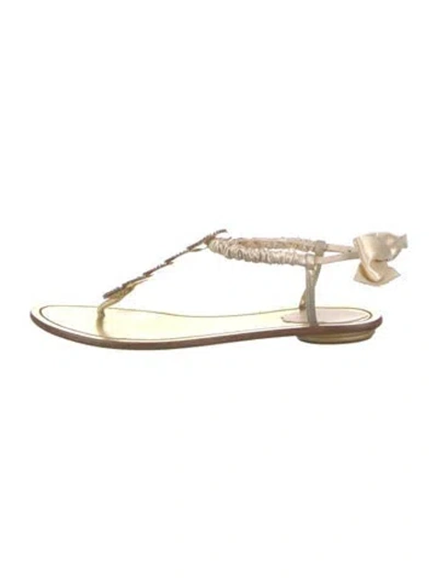 Pre-owned René Caovilla Satin T-strap Sandals In Neutral