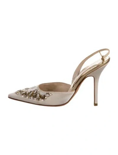 Pre-owned René Caovilla Sequins Floral Print Slingback Pumps In Neutrals