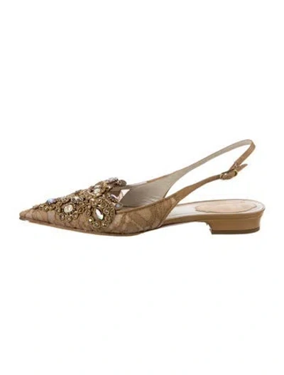 Pre-owned René Caovilla Sequins Lace Pattern Flats In Gold