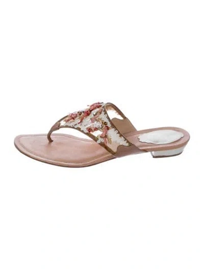 Pre-owned René Caovilla Sequins Patterned Slides In Neutral
